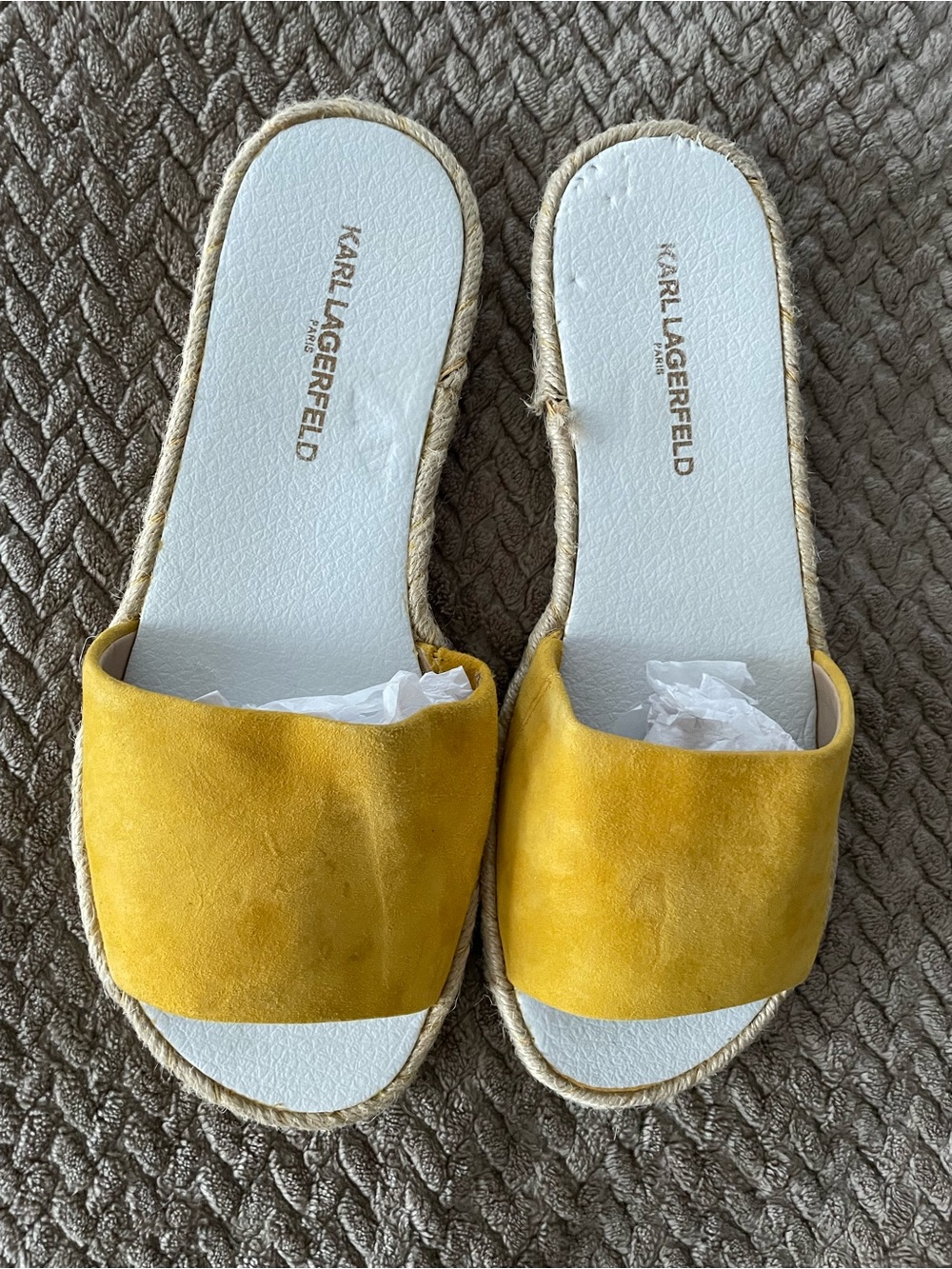 Karl Lagerfeld Yellow Suede Slide Sandal